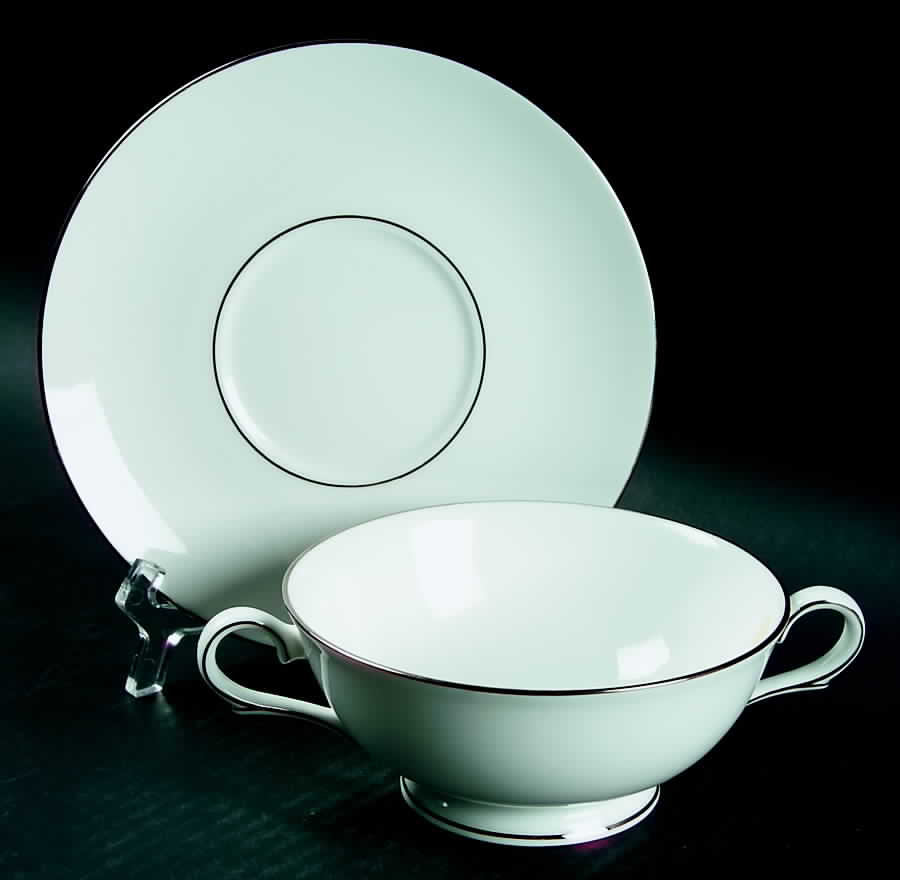 Classics Platinum Footed Cream Soup Bowl & Saucer Set by Lenox-1