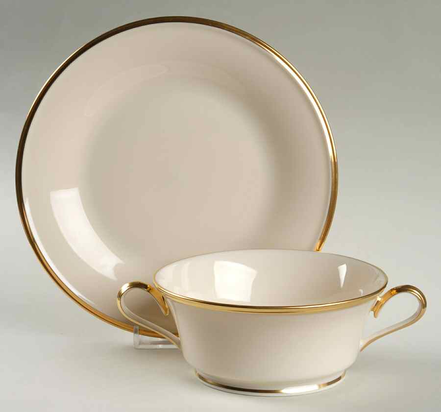 Dimension Gold Footed Cream Soup & Dessert Plate/Saucer Set by Lenox-1