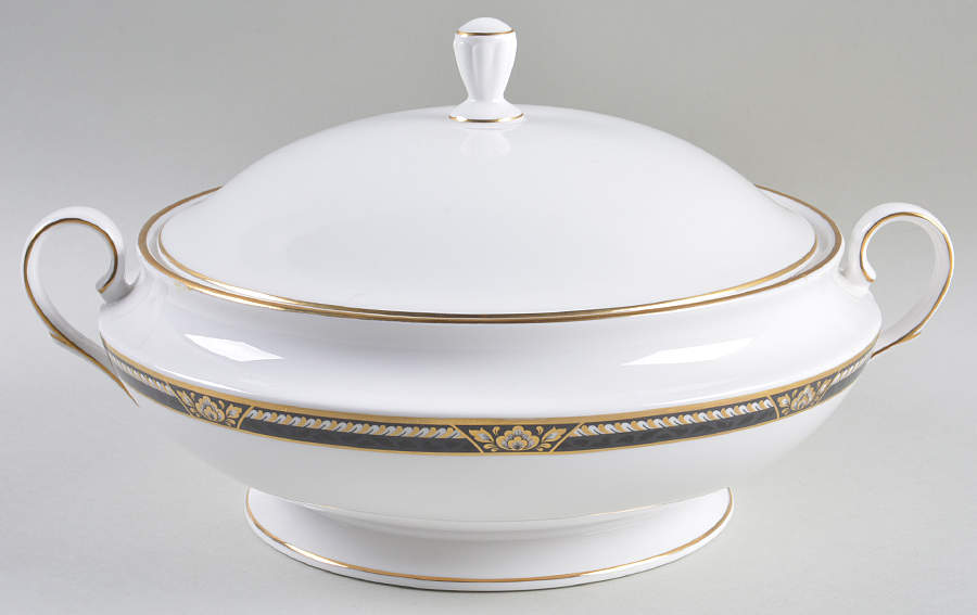 Golden Dynasty (White Background) Round Covered Vegetable by Lenox-1