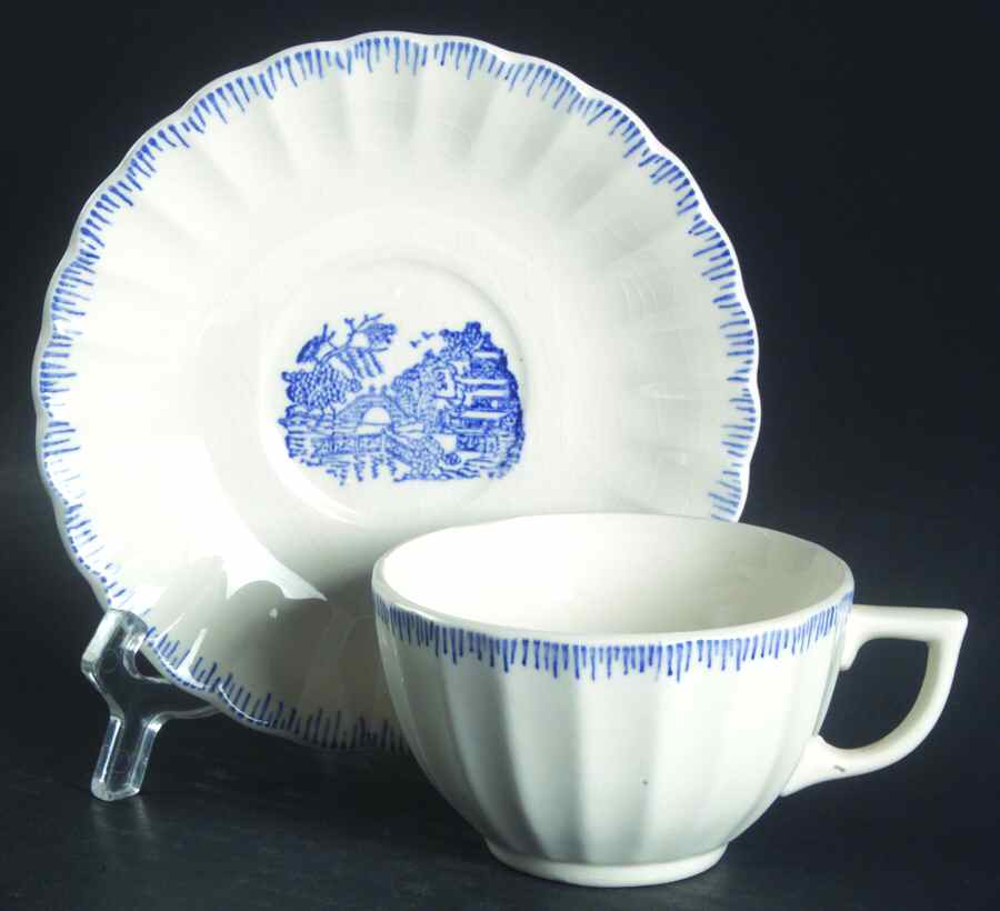 Blue Willow Flat Cup & Saucer Set by Limoges-American-1