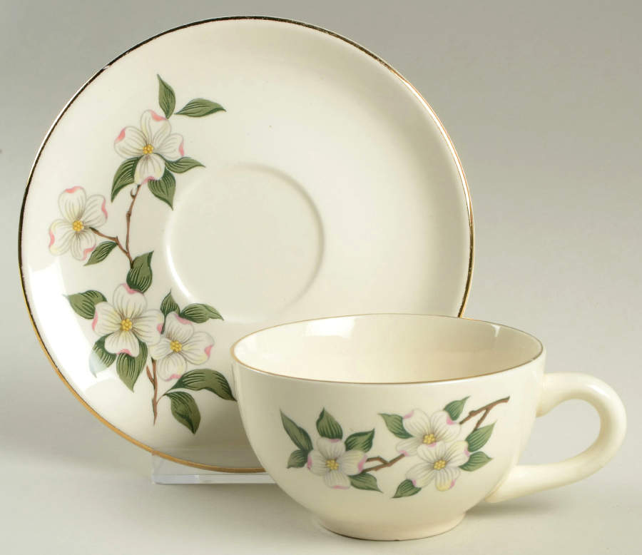 New Dogwood Flat Cup & Saucer Set by Limoges-American-1