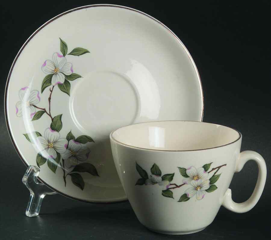 New Dogwood Flat Cup & Saucer Set by Limoges-American-1