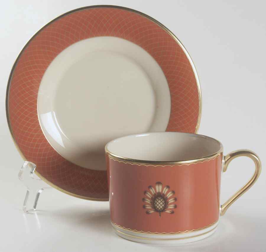 Au Courant Persimmon Flat Cup & Saucer Set by Lenox-1