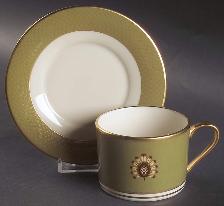 Au Courant Olive Flat Cup & Saucer Set by Lenox-1