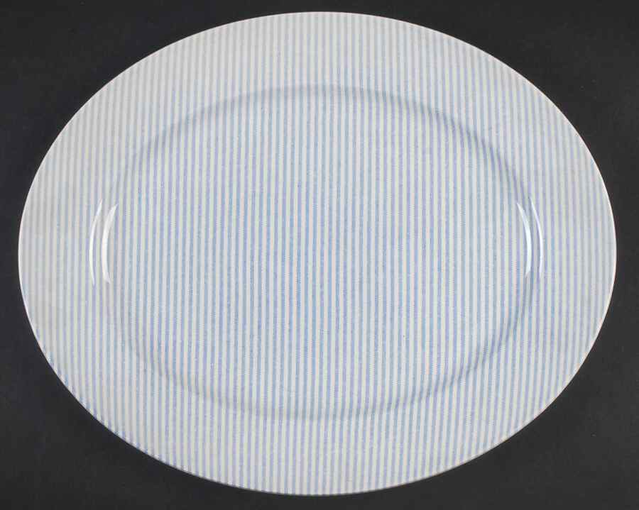 Button Down Blue 13" Oval Serving Platter by Ralph Lauren China-1