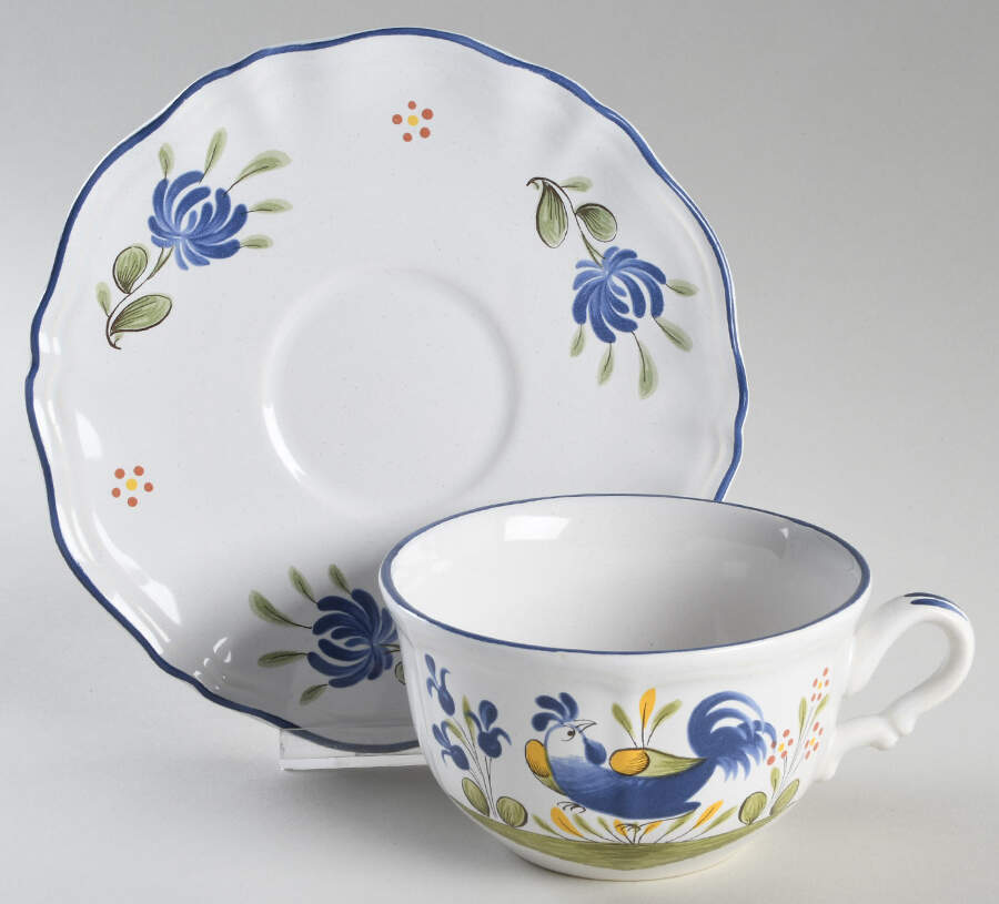 Chanteclerc Blue Breakfast Cup & Saucer Set by Luneville-1