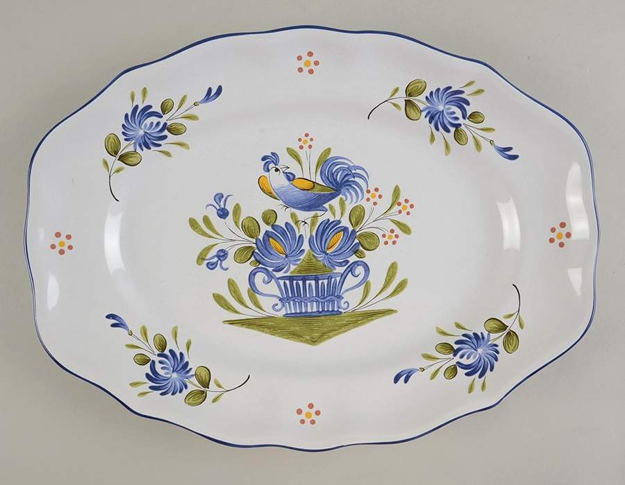 Chanteclerc Blue 14" Oval Serving Platter by Luneville-1