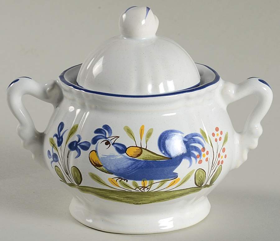 Chanteclerc Blue Mini Sugar Bowl & Lid by Luneville-1