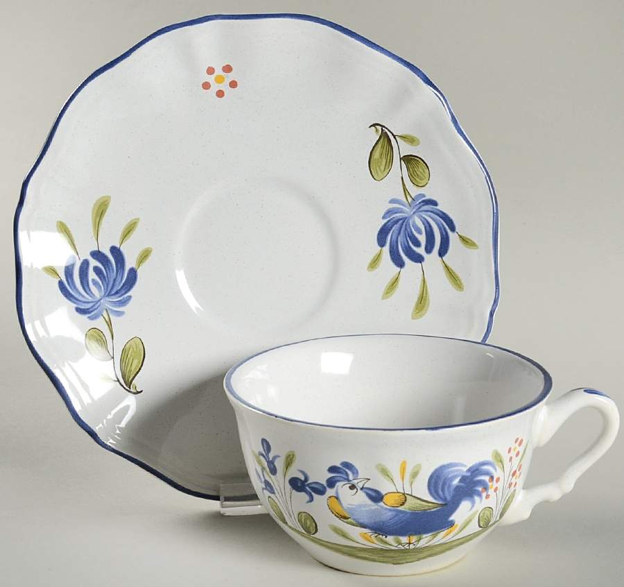 Chanteclerc Blue Flat Cup & Saucer Set by Luneville-1