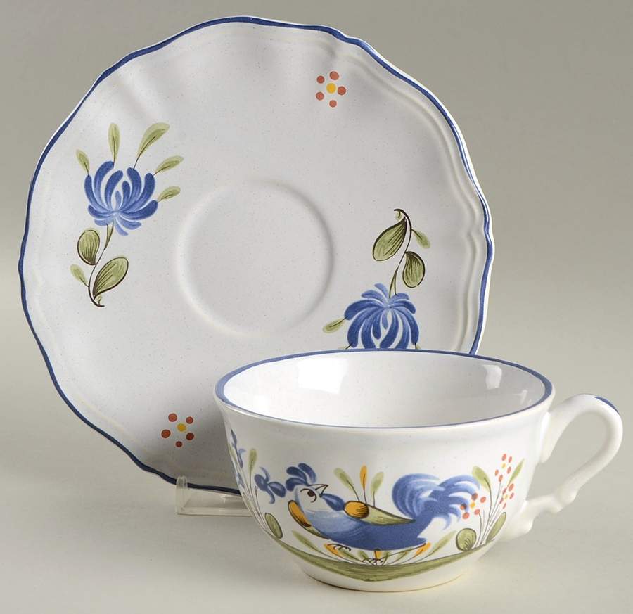 Chanteclerc Blue Flat Cup & Saucer Set by Luneville-1