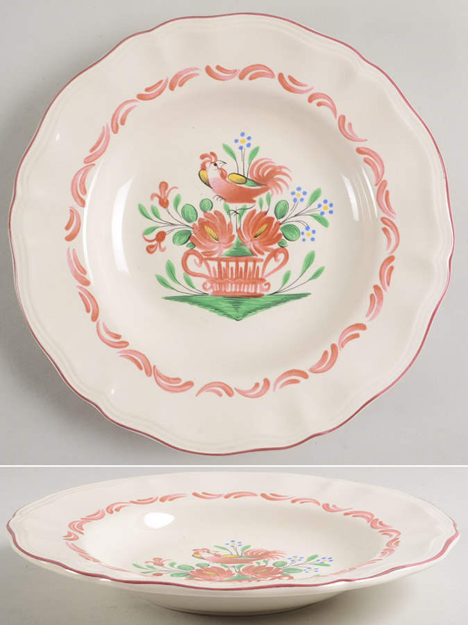 Chanteclerc Red Large Rim Soup Bowl by Luneville-1