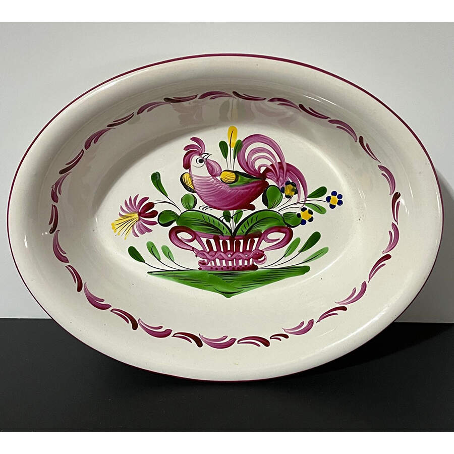 Chanteclerc Red 9" Oval Vegetable Bowl by Luneville-1