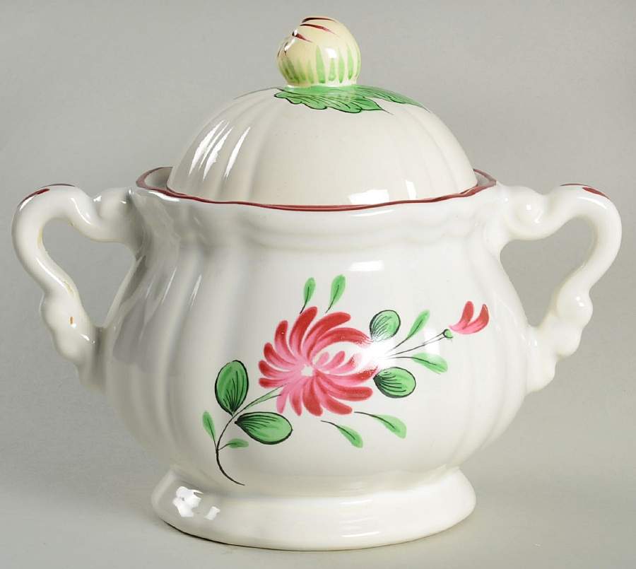 Chanteclerc Red Sugar Bowl & Lid by Luneville-1