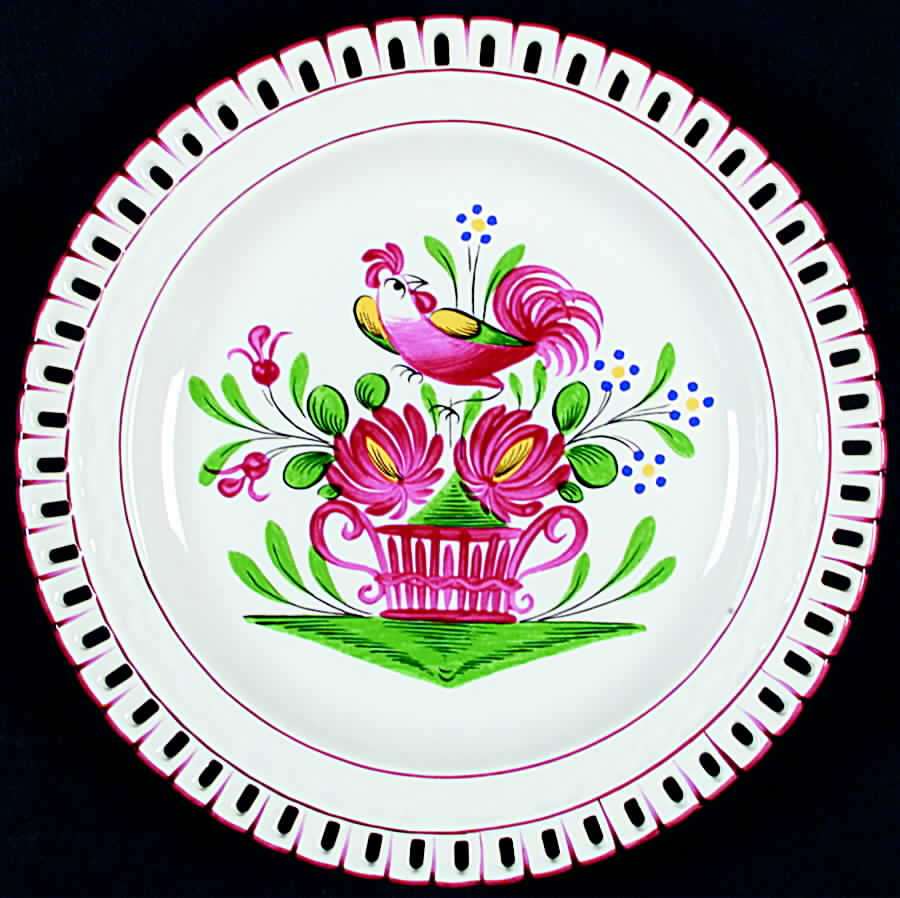Chanteclerc Red Pierced Edge Dinner Plate by Luneville-1