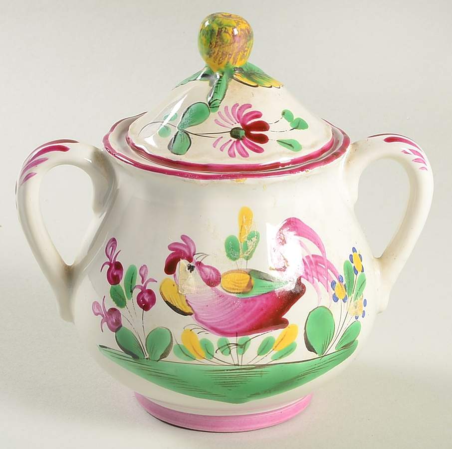 Chanteclerc Red Sugar Bowl & Lid by Luneville-1