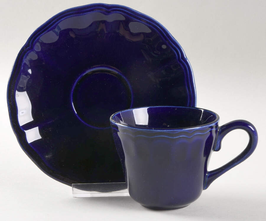 Louis XV Cobalt Flat Cup & Saucer Set by Luneville-1