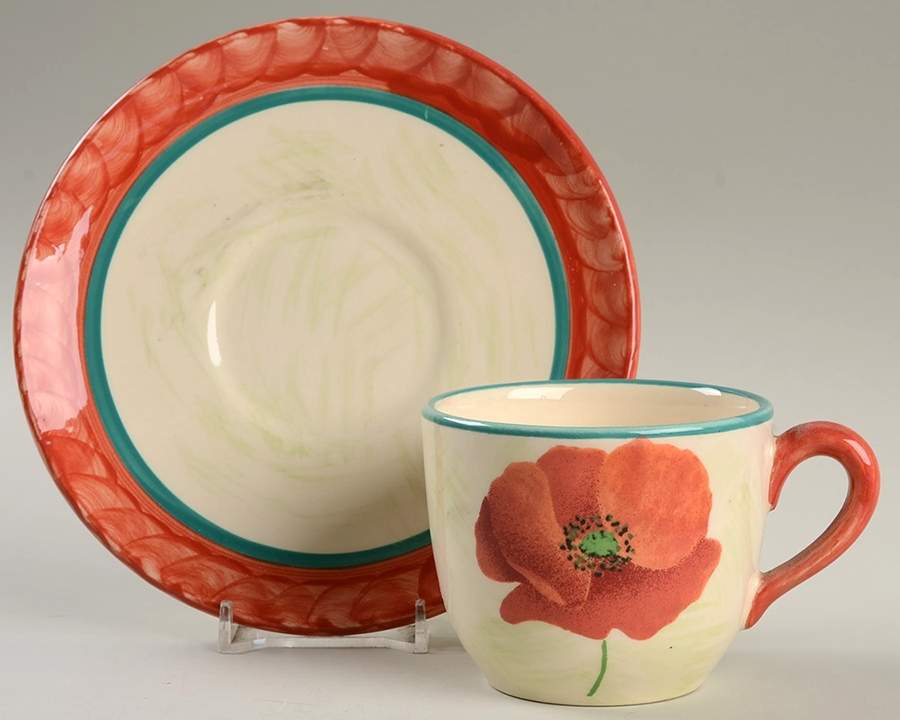 Coquelicot Red Poppy Flat Cup & Saucer Set by Luneville-1