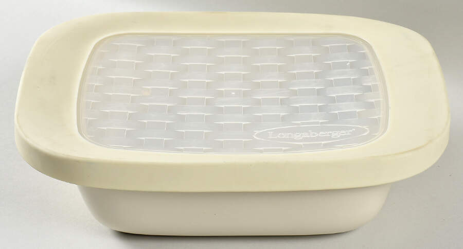 Woven Traditions Ivory 11" Square Baker & Plastic Lid by Longaberger-1