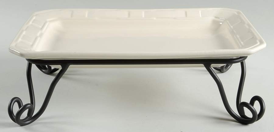 Woven Traditions Ivory 13" Rectangular Platter & Metal Stand by Longaberger-1