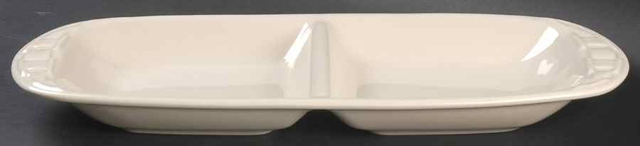 Woven Traditions Ivory 15" Oval Divided Vegetable Bowl by Longaberger-1