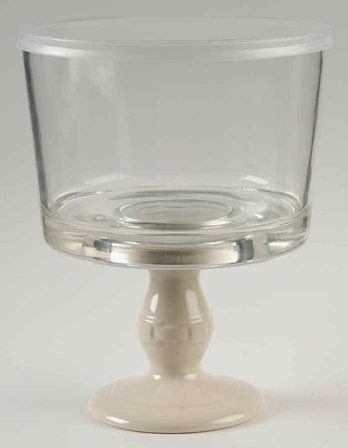 Woven Traditions Ivory Glassware Trifle Bowl w/Plastic Lid & Ceramic Base by Longaberger-1