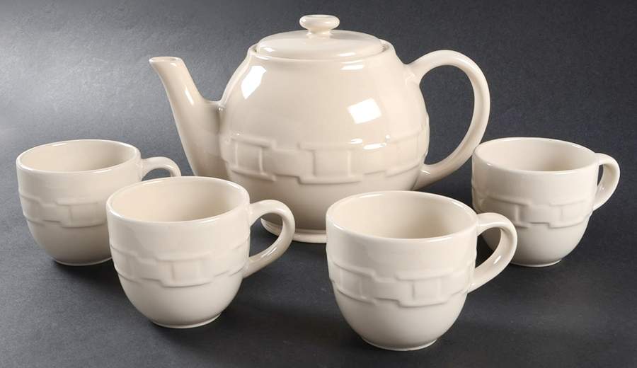 Woven Traditions Ivory Mini Teapot & 4 Cup Set by Longaberger-1