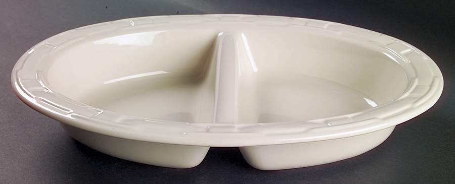 Woven Traditions Ivory 13" Oval Divided Vegetable Bowl by Longaberger-1