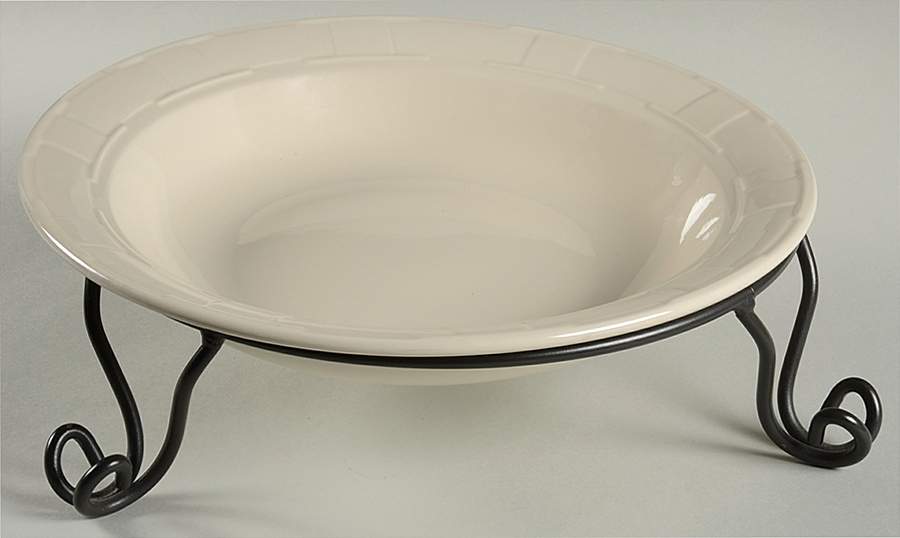 Woven Traditions Ivory 12" Pasta Serving Bowl & Metal Stand by Longaberger-1