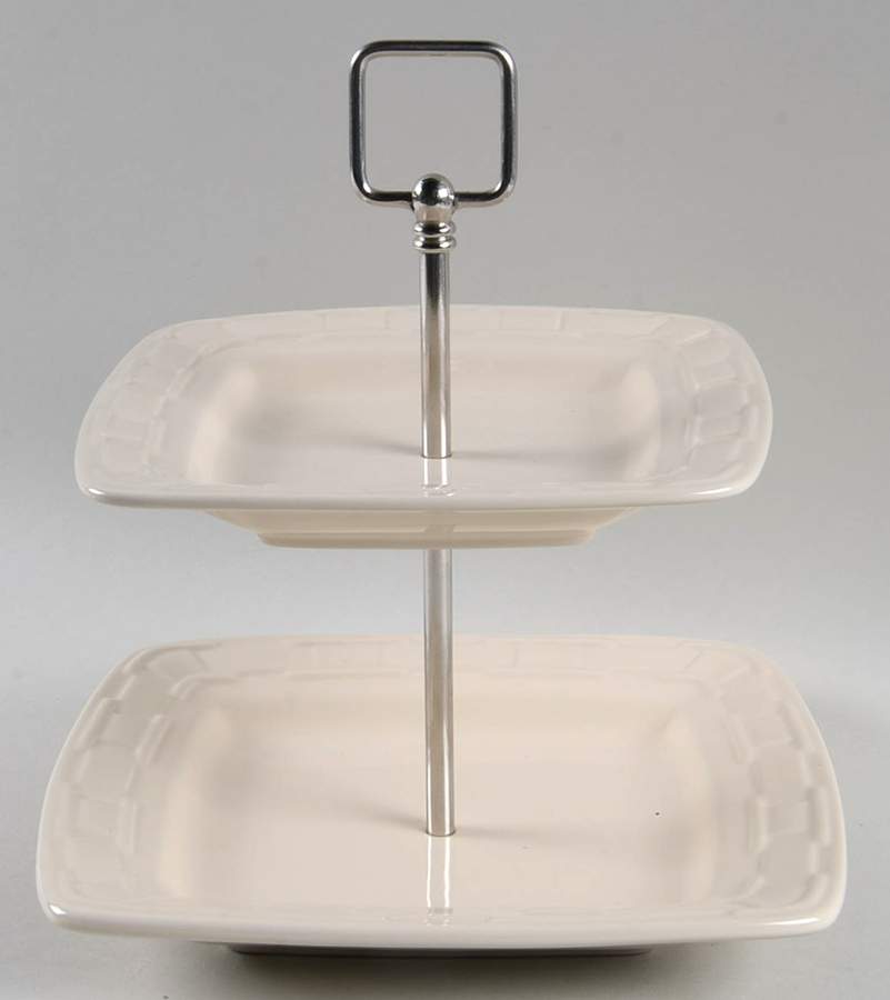 Woven Traditions Ivory 2 Tiered Serving Tray (Sq Luncheon & Bread&Butter) by Longaberger-1