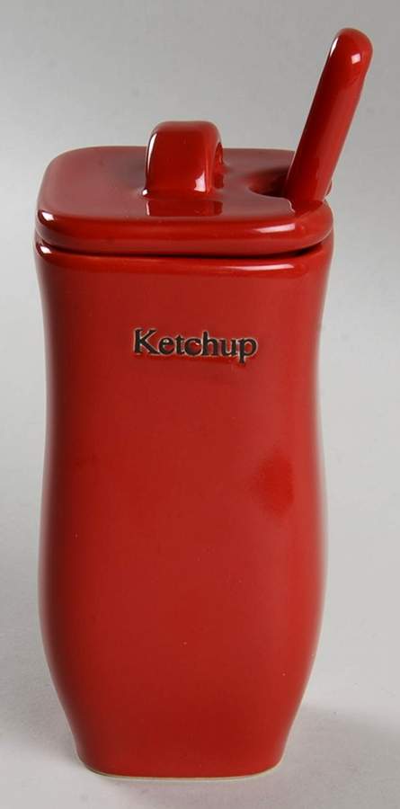Woven Traditions Ivory Ketchup Jar & Lid with Spoon by Longaberger-1