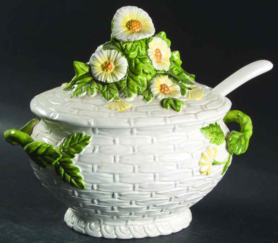 Rustic Daisy Tureen & Lid w/Ladle by Lefton-1