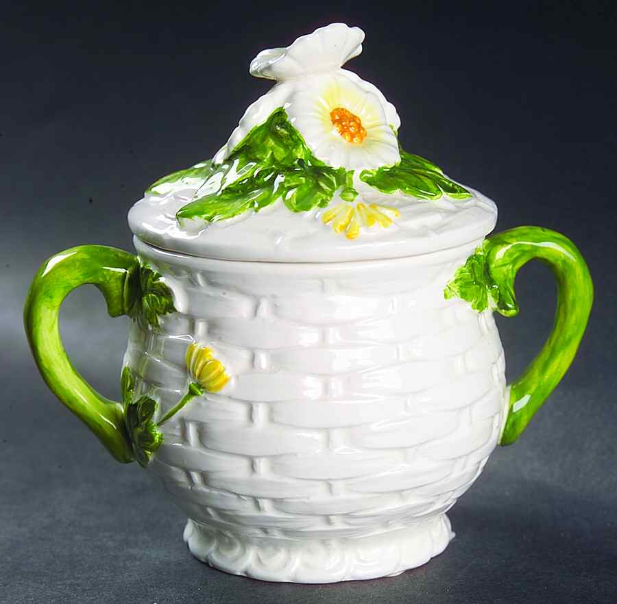 Rustic Daisy Sugar Bowl & Lid by Lefton-1