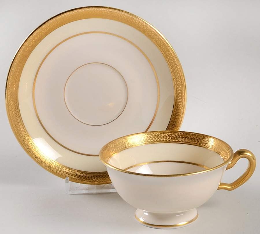 Lowell Cream Border Footed Cup & Saucer Set by Lenox-1