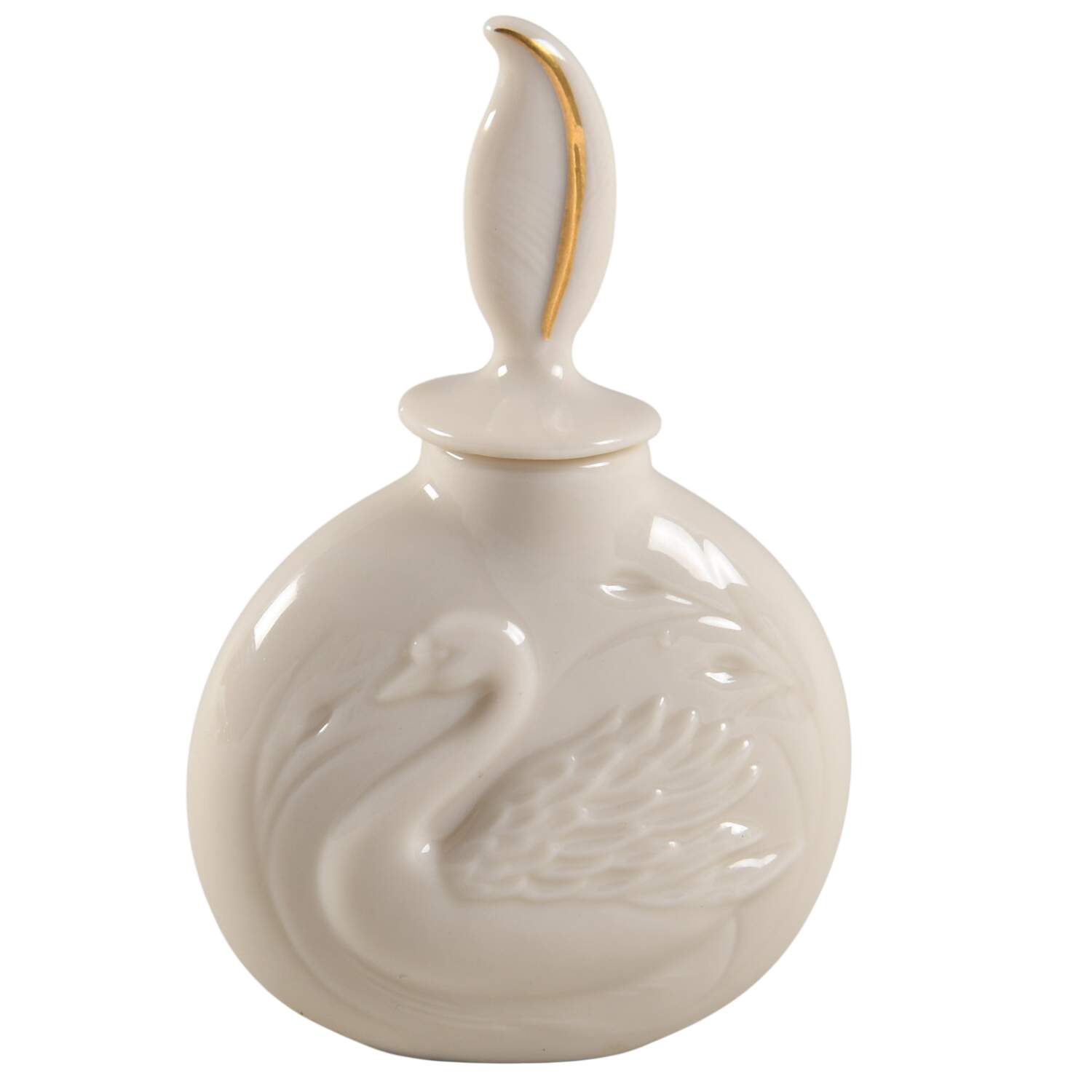 Swan Col Crm (Gotrim, Open Tail, Gold Stamp) Perfume Bottle with Stopper by Lenox-1