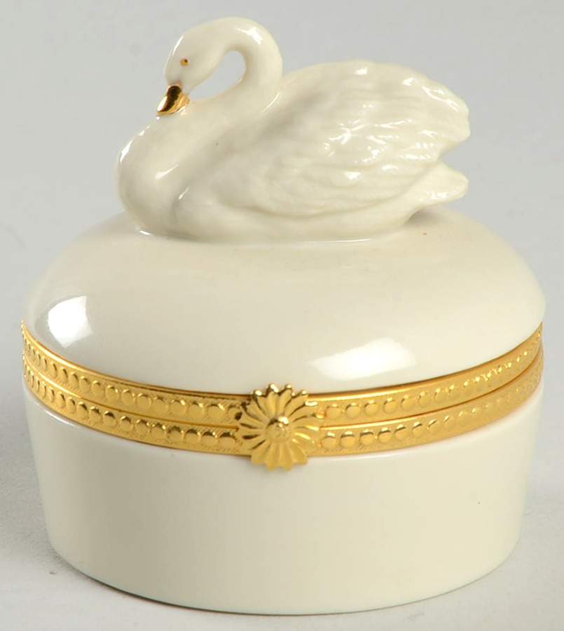 Swan Col Crm (Gotrim, Open Tail, Gold Stamp) Round Hinged Box by Lenox-1