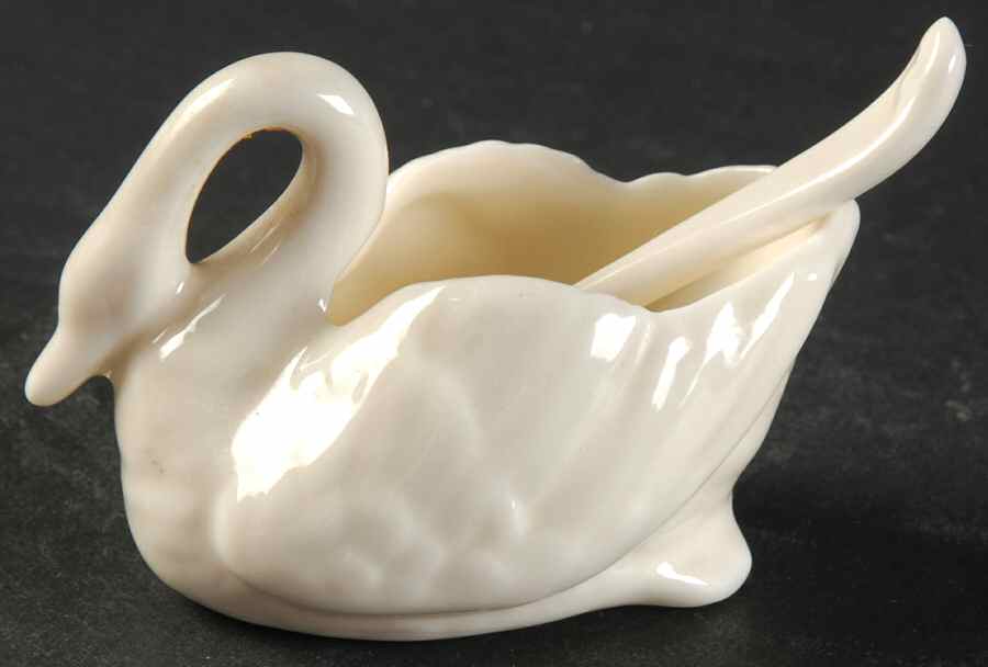 Swan Col Crm (Notrim, Closetail, Green Stamp) Salt Dip & Salt Spoon by Lenox-1
