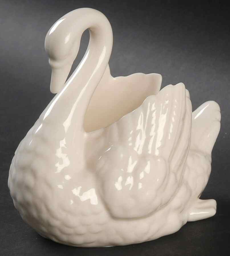 Swan Col Crm (Notrim, Closetail, Green Stamp) Swan Shaped Open Sugar Bowl by Lenox-1