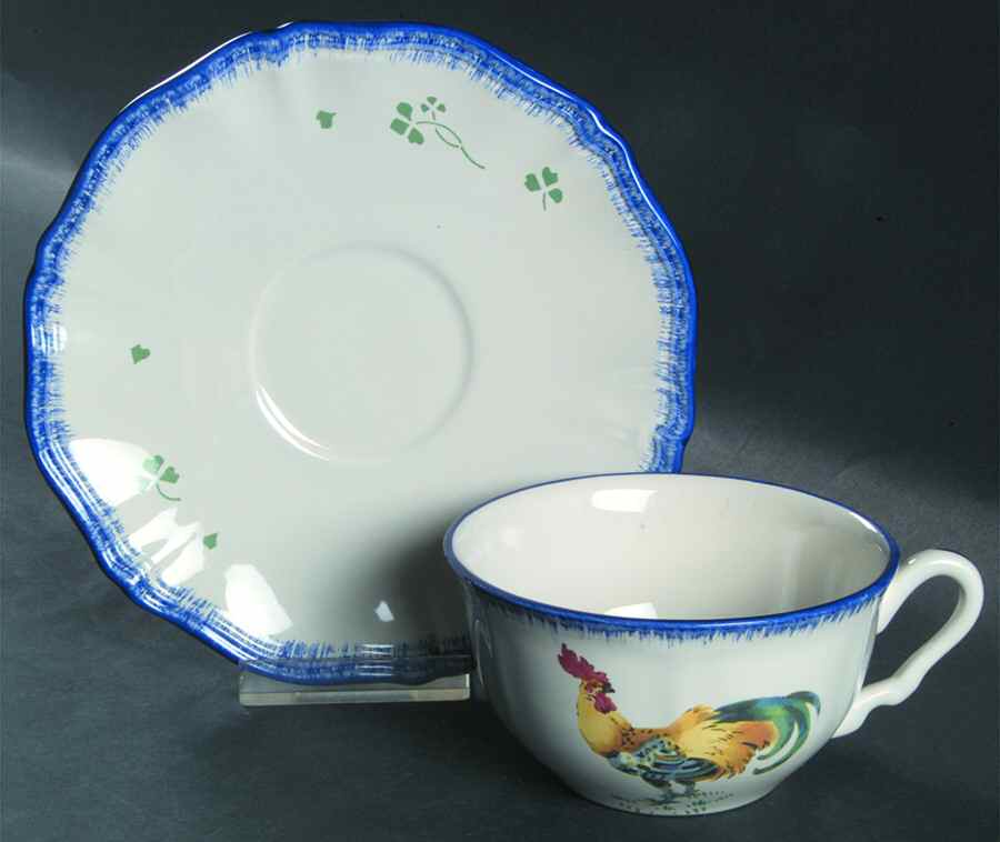 Les Coqs Flat Cup & Saucer Set by Luneville-1
