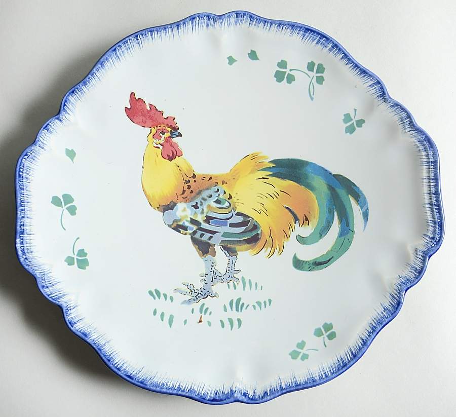 Les Coqs Handled Cake Plate by Luneville-1