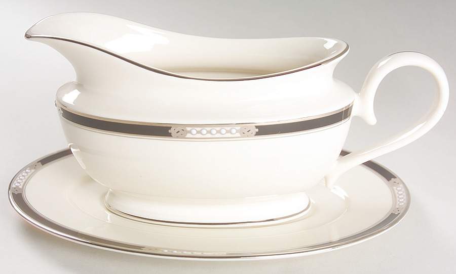 Hancock Platinum (Ivory) Gravy Boat & Underplate by Lenox-1