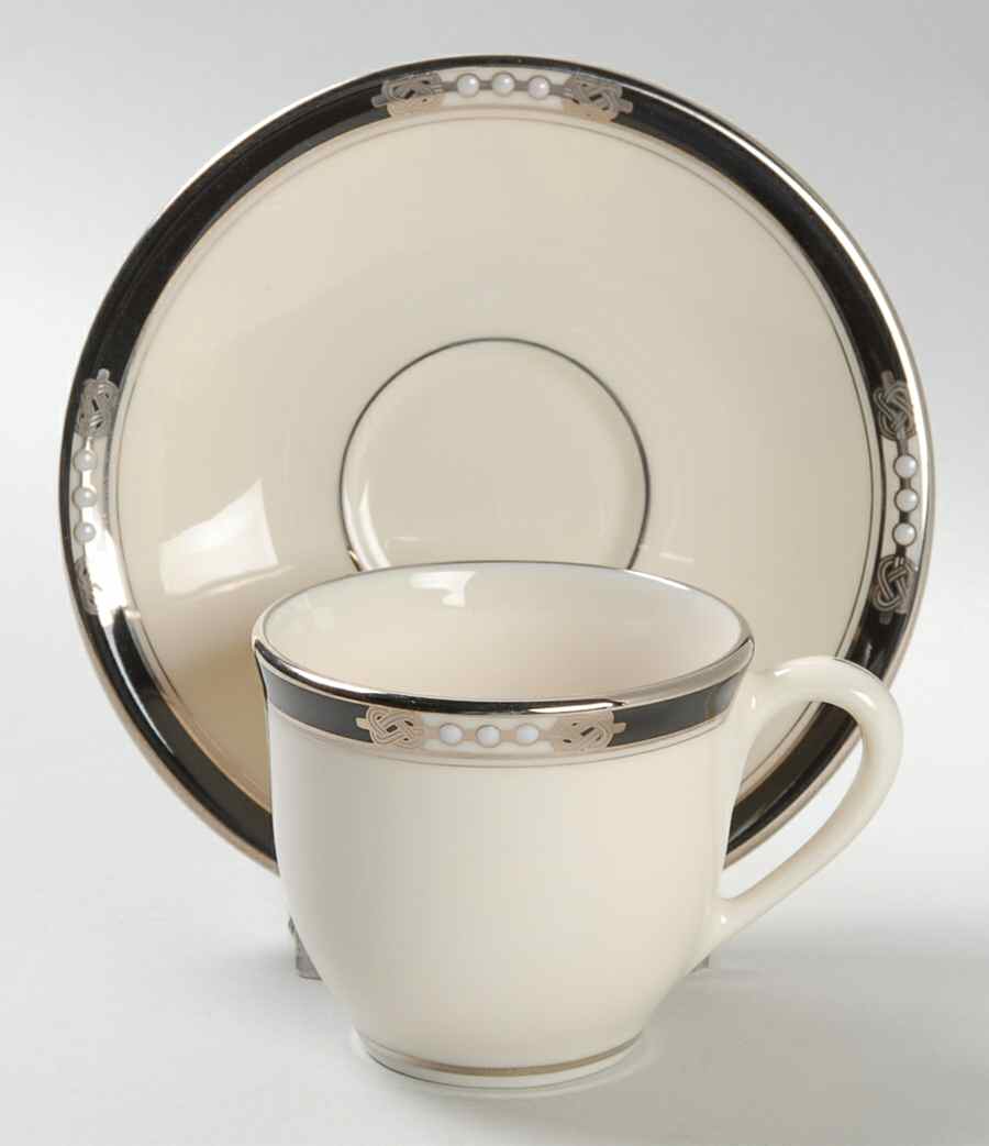 Hancock Platinum (Ivory) Flat Demitasse Cup & Saucer Set by Lenox-1