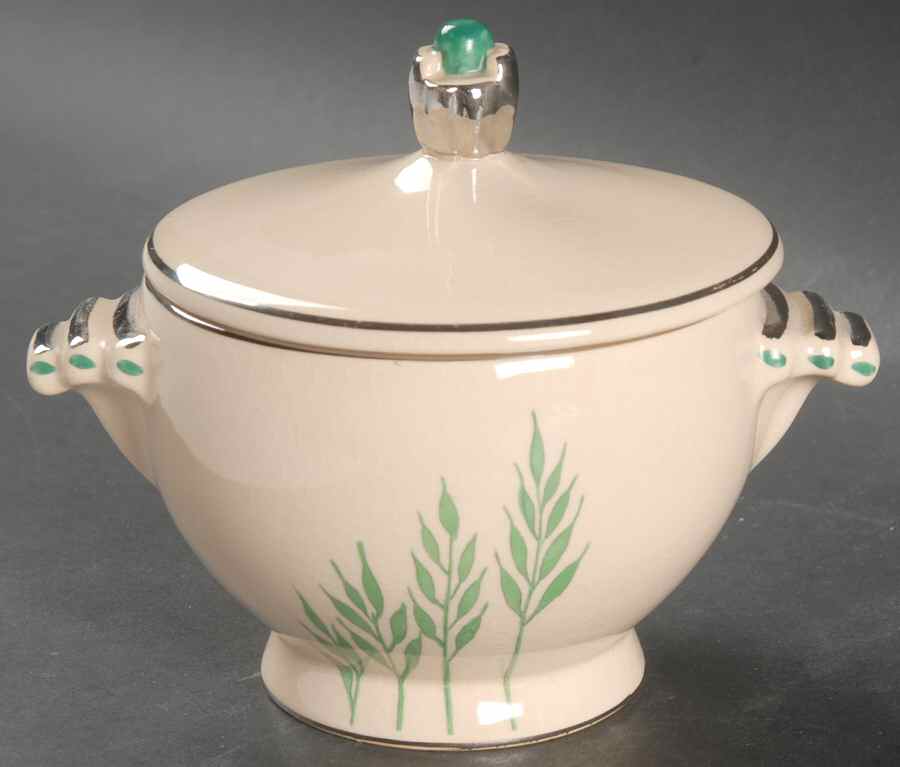 Green Wheat (Round) Sugar Bowl & Lid by Leigh Potters-1