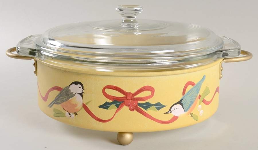 Winter Greetings 2 Qt Rd Glass Casserole with Lid and Metal Stand by Lenox-1