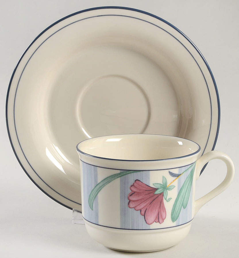 Poppies On Blue Botanical Flat Cup & Saucer Set by Lenox-1