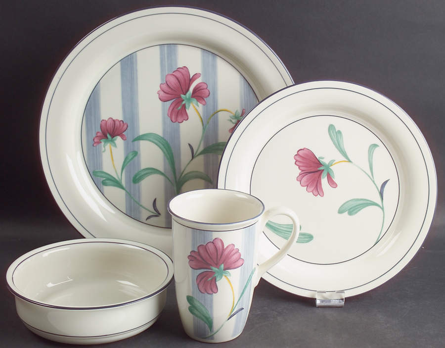 Poppies On Blue Botanical 4 Pc Place Set=Dp,Sp,Soce,Mug by Lenox-1