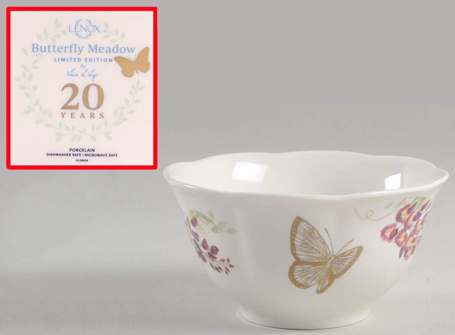 Butterfly Meadow Rice Bowl w/Gold Butterfly & 20th Anniversary Bkst by Lenox-1
