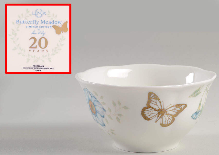 Butterfly Meadow Rice Bowl w/Gold Butterfly & 20th Anniversary Bkst by Lenox-1