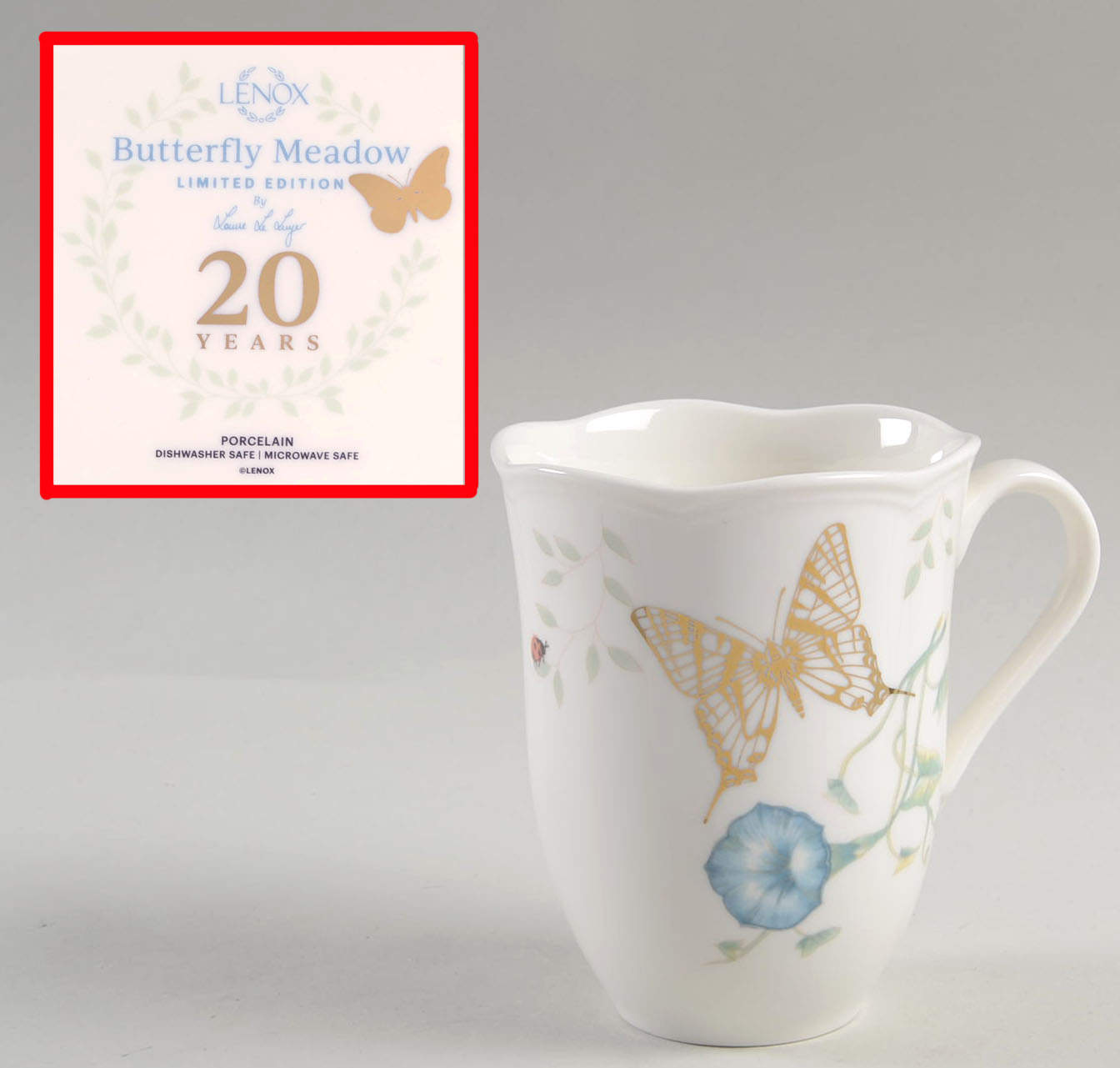 Butterfly Meadow Mug w/Gold Butterfly & 20th Anniversary Backstamp by Lenox-1