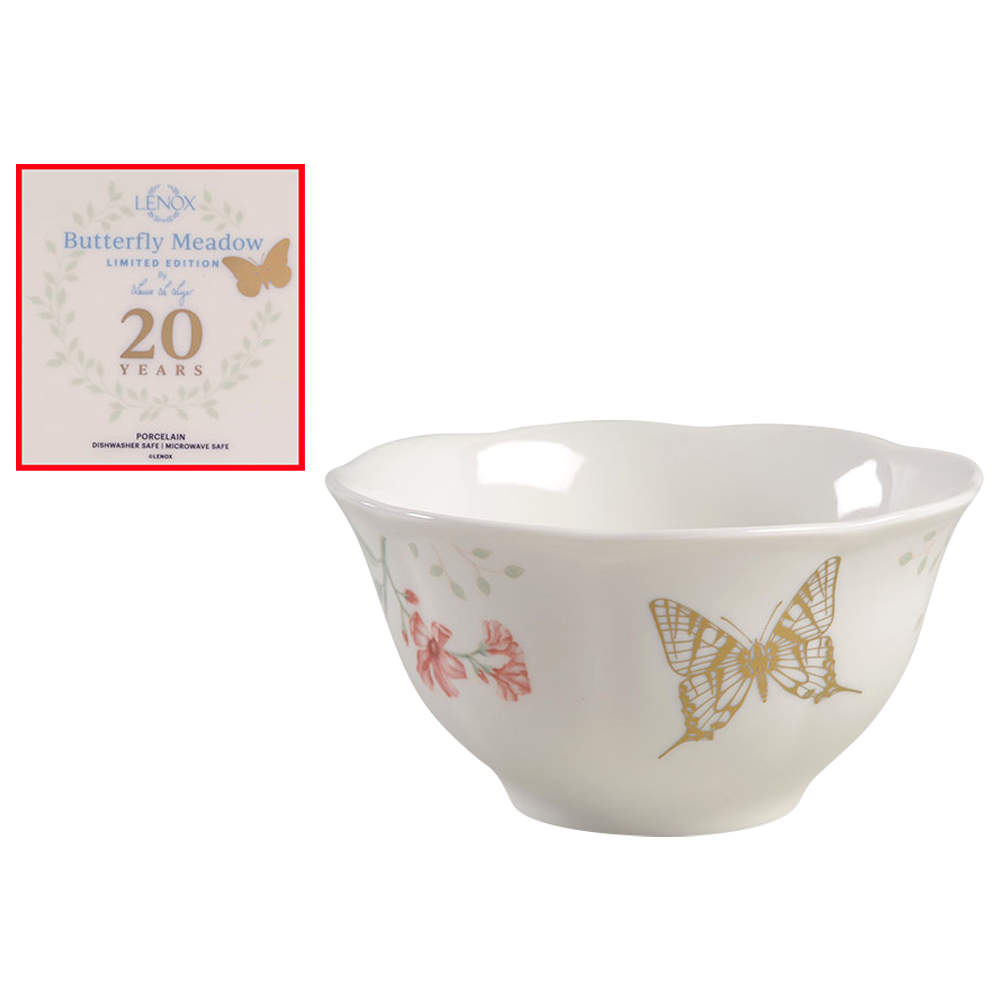Butterfly Meadow Rice Bowl w/Gold Butterfly & 20th Anniversary Bkst by Lenox-1