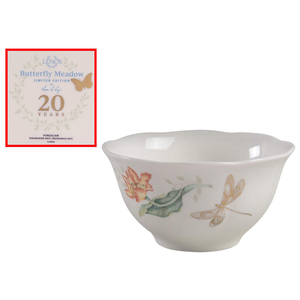 Butterfly Meadow Rice Bowl w/Gold Butterfly & 20th Anniversary Bkst by Lenox-1